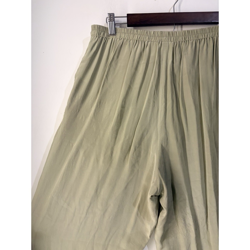Vintage Emma James 100% Silk Olive Green Pull On Wide Leg Pants Women's 12 - Picture 4 of 7